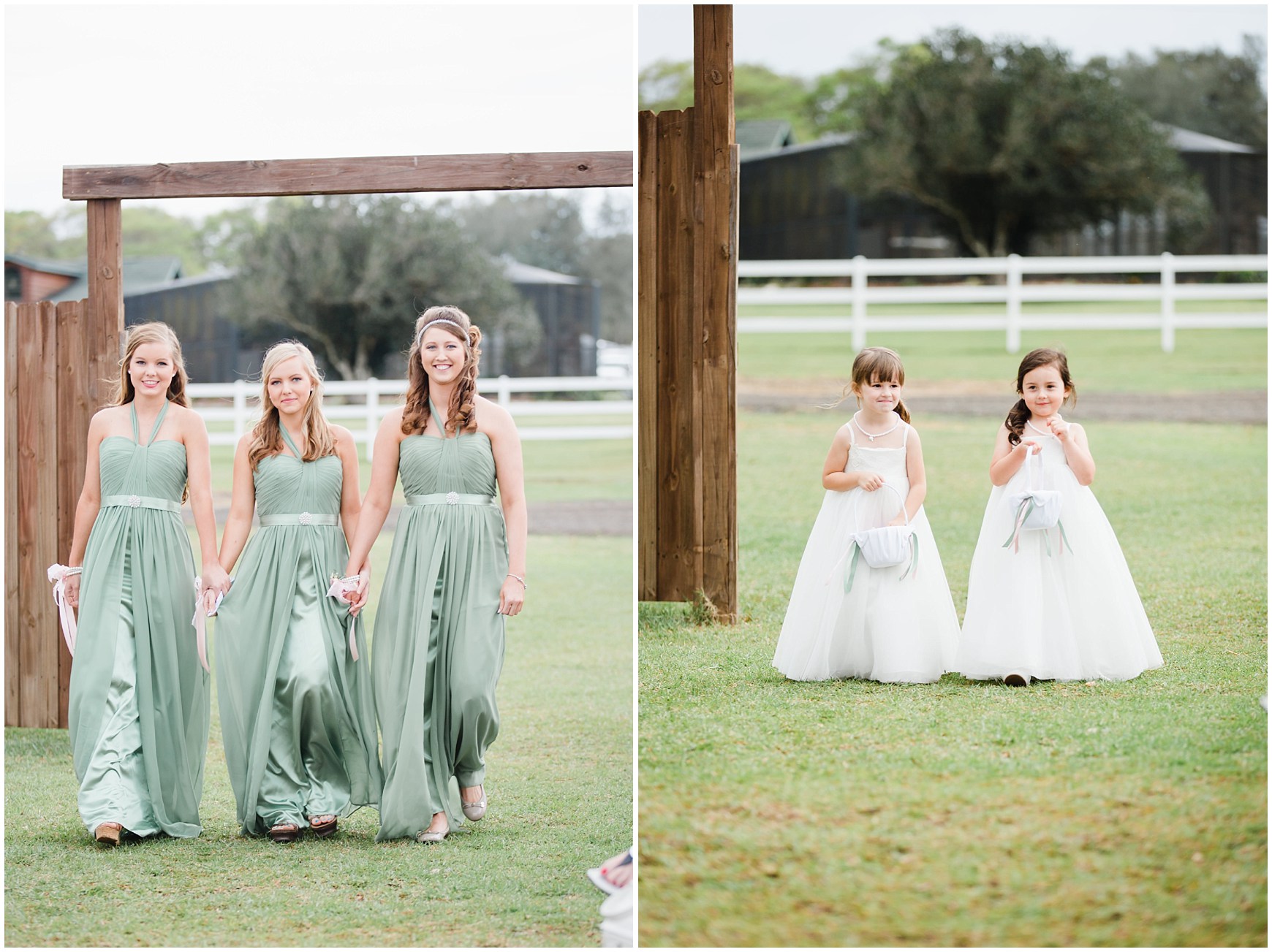 Bridesmaids and flower girls walking down the aisle
