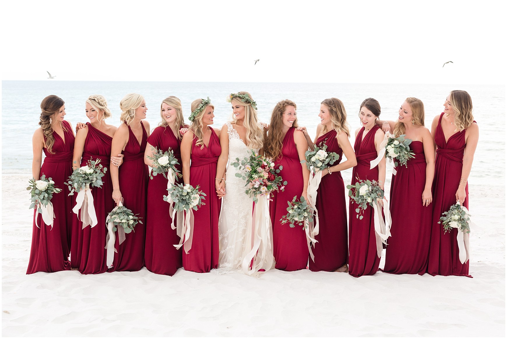 Bride and Bridesmaids on the beach