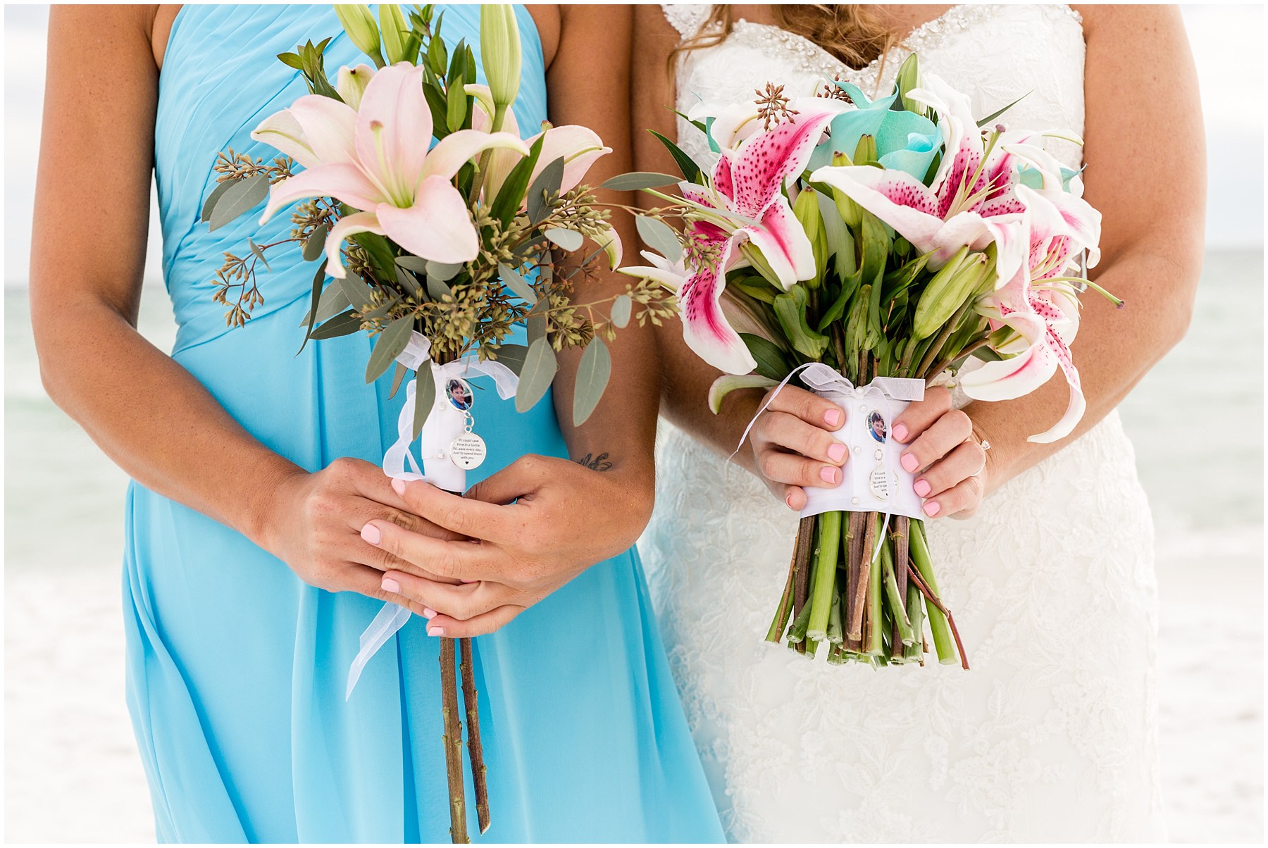 Bride and Bridesmaid bouquets with memory charm