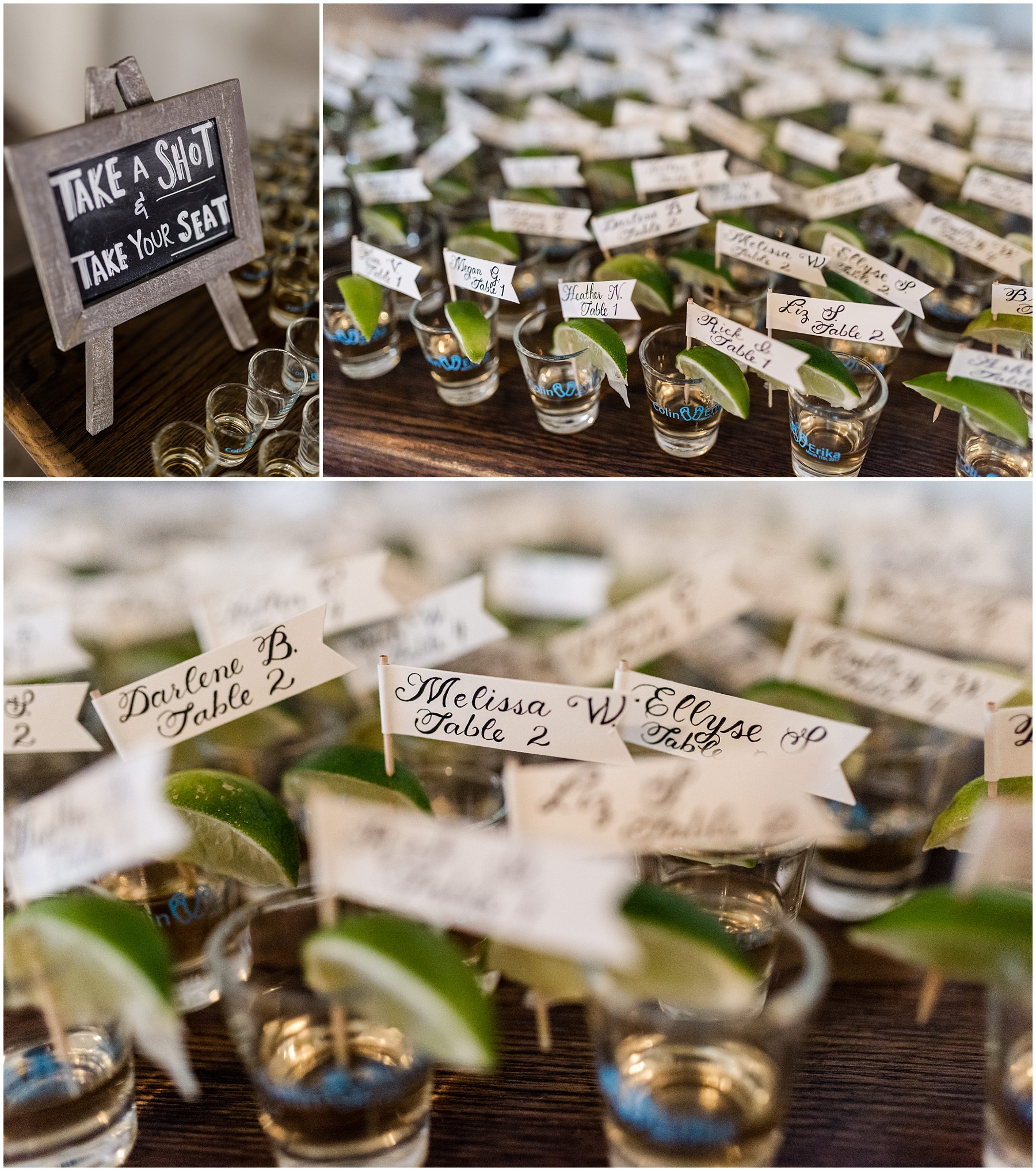 Tequila Shot Table Assignments for a Wedding Reception